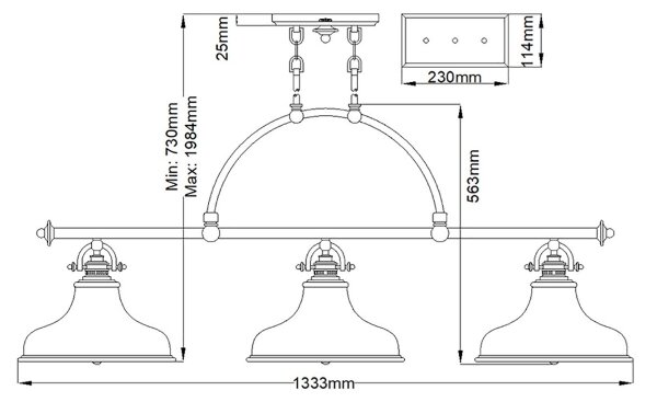 Quoizel QZ-EMERY3P-WS - Lampadario a sospensione con catena EMERY 3xE27/100W/230V ottone