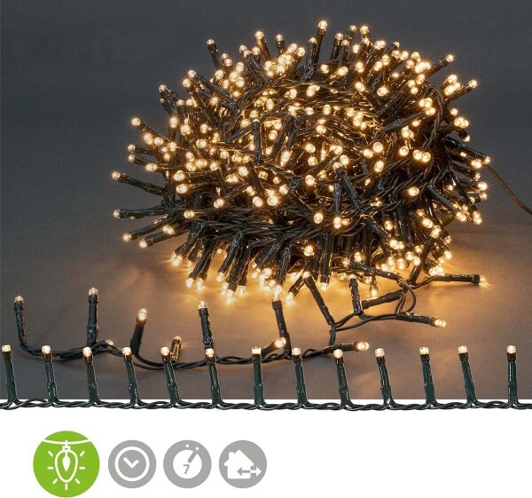 Nedis CLCC400 - Catena luminosa LED per esterni, 400 LED, 7 funzioni, 11 m, IP44, bianco caldo