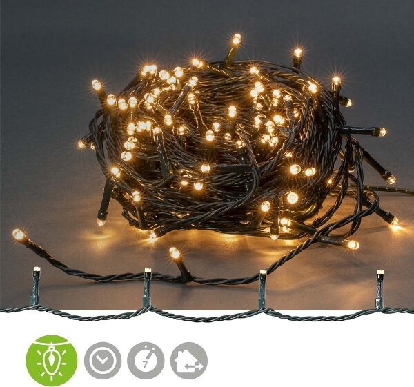 Nedis CLLS180 - Catena luminosa LED per esterni 180xLED/7 funzioni, 16,5 m, IP44, bianco caldo