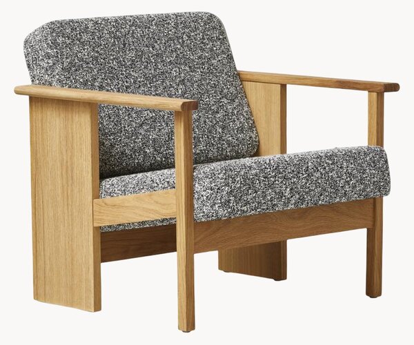 Poltrona lounge in legno di quercia con rivestimento in bouclé Block