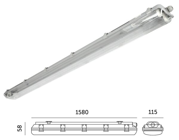 Lampada tecnica fluorescente 2xG13/22W/230V IP65