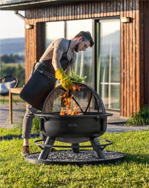 Base Rotonda per Braciere in Acciaio Crudo 100 cm - Protegge Prato e Terrazza, Ideale per Pietre Decorative
