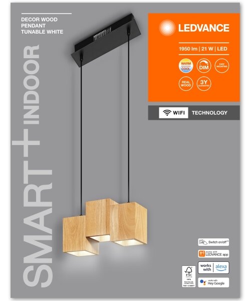 Ledvance - Lampadario LED dimmerabile su filo DECOR WOOD 3xLED/7W/230V Wi-Fi
