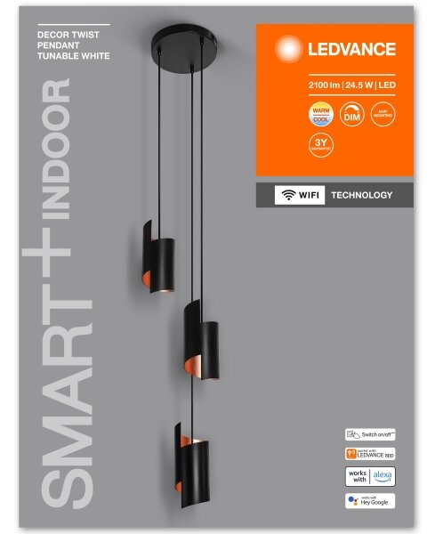 Ledvance - Lampadario LED dimmerabile su filo SMART+ DECOR 3xLED/8W/230V nero Wi-Fi