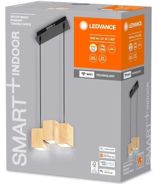 Ledvance - Lampadario LED dimmerabile su filo DECOR WOOD 3xLED/7W/230V Wi-Fi