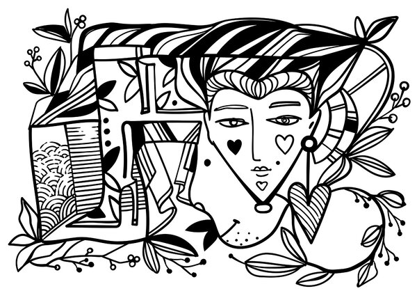 Carta da parati Disegno in bianco e nero del volto di una persona’, Carta da parati Moderno, Carta da parati popolare, t00052 - Tapeko.it