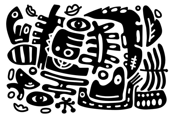 Carta da parati Disegno in bianco e nero di varie forme, Carta da parati lastrazione, Carta da parati popolare, t00053 - Tapeko.it
