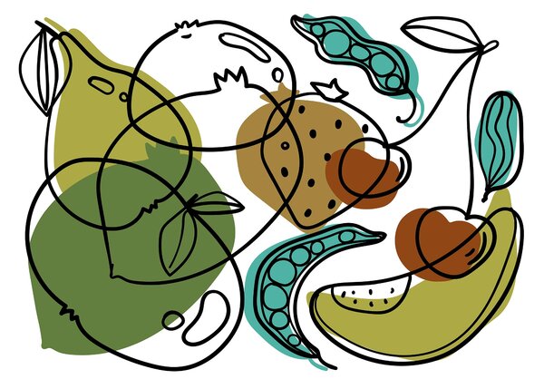 Carta da parati Disegno di diversi frutti, Carta da parati Cibo e bevande, Carta da parati popolare, t00059 - Tapeko.it