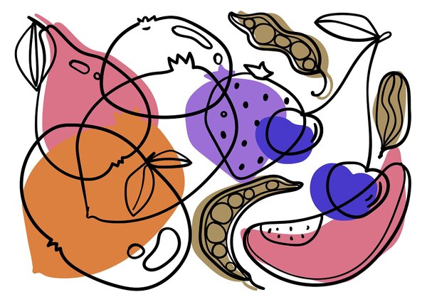 Carta da parati Disegno di diversi frutti, Carta da parati lastrazione, Carta da parati popolare, t00059v1 - Tapeko.it