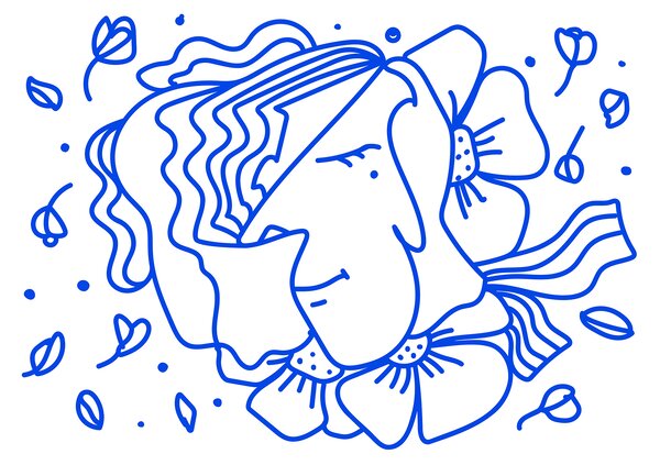 Carta da parati Disegno di una donna con fiori, Carta da parati lastrazione, Carta da parati popolare, t00060v2 - Tapeko.it