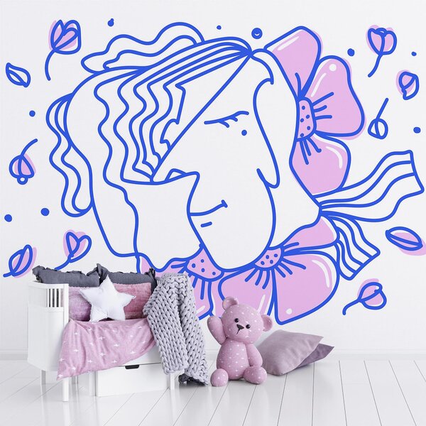 Carta da parati Disegno di una donna con fiori, Carta da parati lastrazione, Carta da parati popolare, t00060 - Tapeko.it
