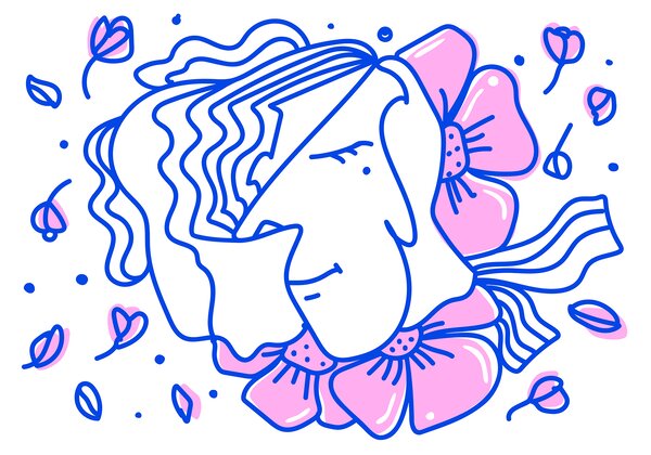 Carta da parati Disegno di una donna con fiori, Carta da parati lastrazione, Carta da parati popolare, t00060 - Tapeko.it