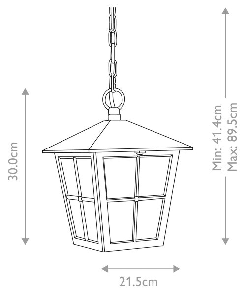 Elstead - Lampadario da esterno a sospensione con catena CANTERBURY 1xE27/100W/230V IP43 nero