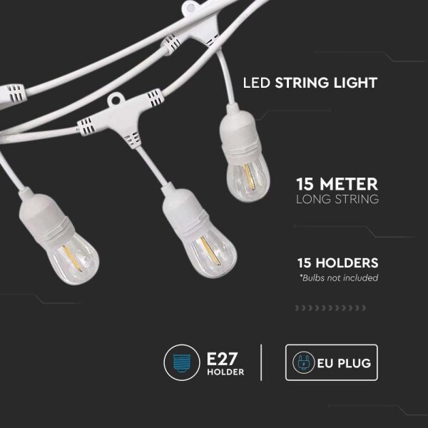 Catena luminosa per esterni STRING 15xE27/40W/230V 15m IP65