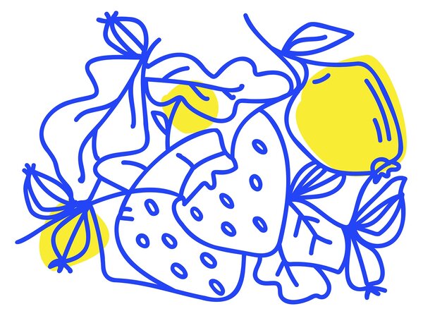 Carta da parati Disegno di frutti e foglie, Carta da parati Cibo e bevande, Carta da parati popolare, t00061 - Tapeko.it