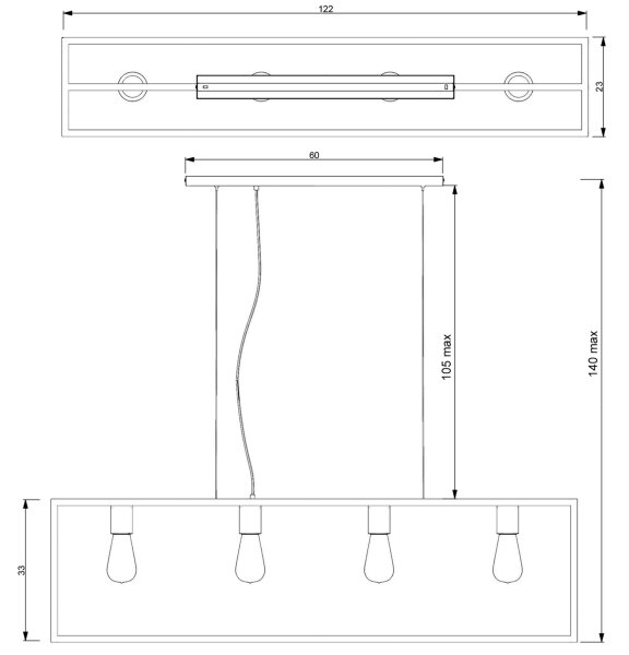 Lampadario su corda CORNICE 4xE27/60W/230V rame