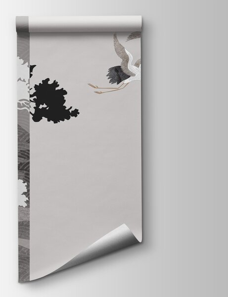 Carta da parati Coppia di gru in volo accanto a un albero, Carta da parati Uccelli, Carta da parati popolare, t00084 - Tapeko.it