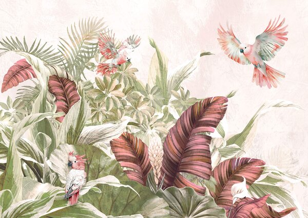 Carta da parati Pittura di uccelli che sorvolano una pianta, Carta da parati Natura, Carta da parati popolare, t00085 - Tapeko.it