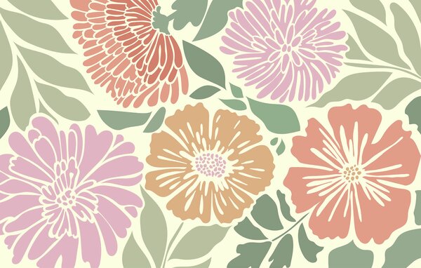 Carta da parati Il colorato motivo floreale ravviva qualsiasi spazio, Carta da parati Fiori grandi, Carta da parati popolare, t00119 - Tapeko.it
