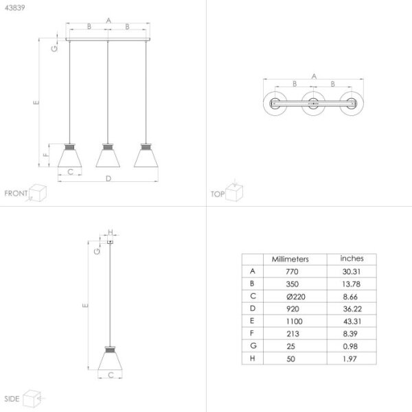 Eglo 43839 - Lampadario a sospensione con filo TWICKEN 3xE27/40W/230V