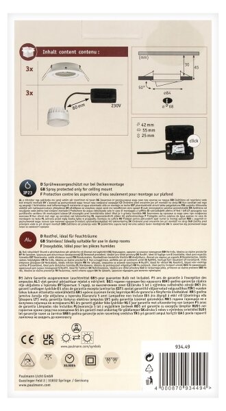 Paulmann 93449 - SET 3xLED/6,5W IP23 Lampada da incasso per bagno NOVA 230V
