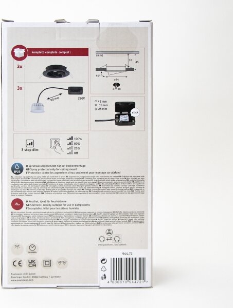 Paulmann 94472 - SET 3xLED/6W IP23 Faretto bagno dimmerabile NOVA 230V