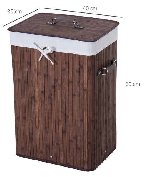 HOMCOM Cesto Portabiancheria Bambù, Coperchio, Sacco Tessuto Rimovibile, 40x30x60cm - Marrone|Aosom