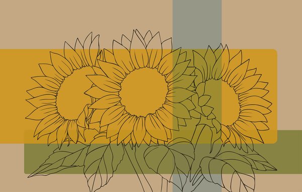 Carta da parati Gruppo di girasoli con foglie, Carta da parati Floreale, Carta da parati popolare, t00197 - Tapeko.it