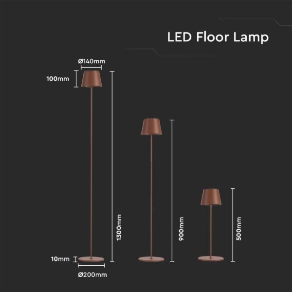LED Lampada da terra ricaricabile e dimmerabile 3in1 LED/4W/5V 4400 mAh 3000K IP54 marrone