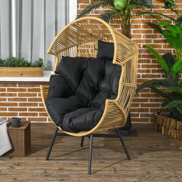 Outsunny Poltrona da Giardino a Uovo con Poggiatesta e Cuscini per Seduta, in Rattan e Acciaio, 89x75x143 cm|Aosom