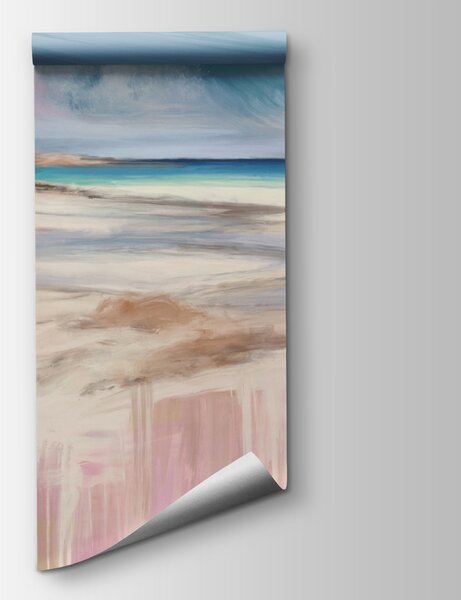 Carta da parati Pittura di una spiaggia, Carta da parati acquerello sul muro, Carta da parati popolare, t00222 - Tapeko.it