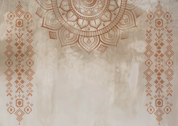 Carta da parati Mandala bianco e marrone, Carta da parati le piume, Carta da parati popolare, t00238 - Tapeko.it
