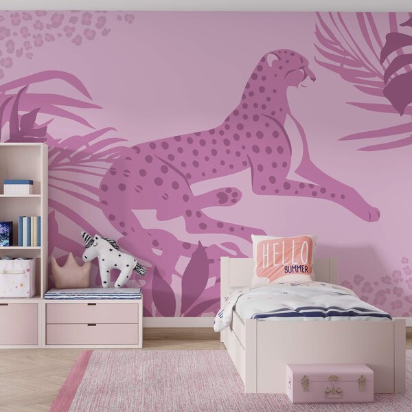Carta da parati Ghepardo viola con macchie rosa, Carta da parati animali, Carta da parati popolare, t00237v1 - Tapeko.it