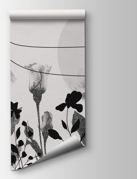 Carta da parati Immagine in bianco e nero di fiori, Carta da parati Moderno, Carta da parati popolare, t00241 - Tapeko.it