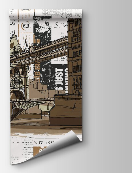 Carta da parati Disegno di un ponte su un fiume, Carta da parati citta, Carta da parati popolare, t00244 - Tapeko.it