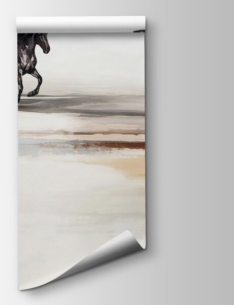 Carta da parati Dipinto di un cavallo che corre su una spiaggia con uccelli in volo, Carta da parati Cavalli, Carta da parati popolare, t00245 - Tapeko.it