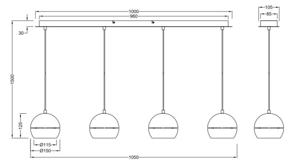 Trio - Lampadario a sospensione con filo FLETCHER 4xE14/40W/230V cromo opaco