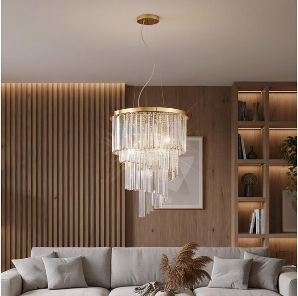 Ideal Lux - Lampadario di cristallo a sospensione CARLTON 12xE14/40W/230V diametro 50 cm oro