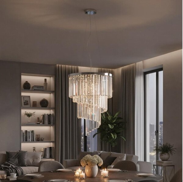 Ideal Lux - Lampadario di cristallo a sospensione CARLTON 12xE14/40W/230V diametro 50 cm cromo