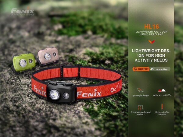 Fenix HL16V2BLK - LED Lampada frontale LED/3xAAA IP66 450 lm 200 h nero/arancione