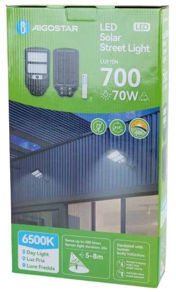 Aigostar - Lampada stradale solare LED con sensore LED/70W/3,2V 4000mAh6500K + +TC