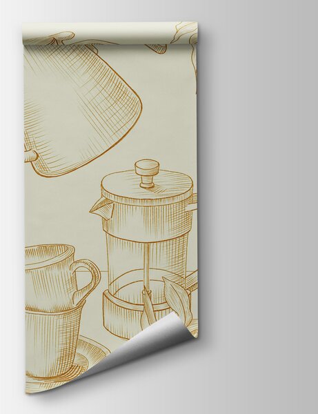 Carta da parati Disegno dell'erogazione del caffè, Carta da parati Cibo e bevande, Carta da parati popolare, t00275 - Tapeko.it