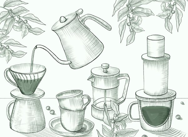 Carta da parati Disegno dell'erogazione del caffè, Carta da parati Cibo e bevande, Carta da parati popolare, t00275v2 - Tapeko.it