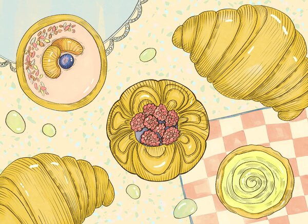 Carta da parati Disegno di paste e pasticcini, Carta da parati Cibo e bevande, Carta da parati popolare, t00276 - Tapeko.it