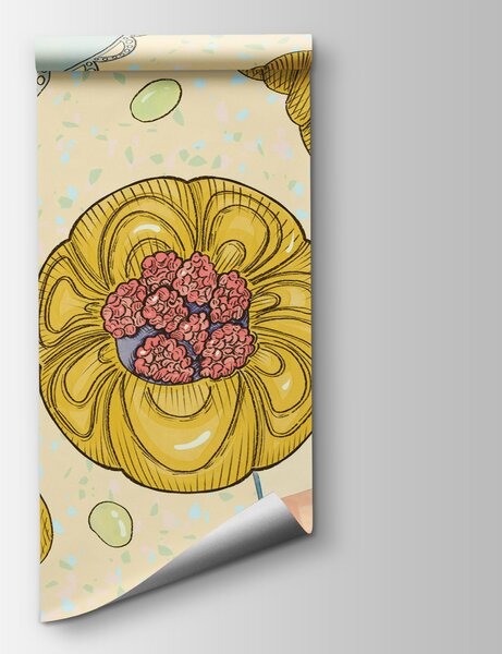 Carta da parati Disegno di paste e pasticcini, Carta da parati Cibo e bevande, Carta da parati popolare, t00276 - Tapeko.it