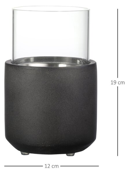 HOMCOM Camino a Bioetanolo con borosilicato rimovibile e Coperchio, da Tavolo con Serbatoio da 0.4L, 12x12x19cm, Grigio Scuro | Aosom Italy