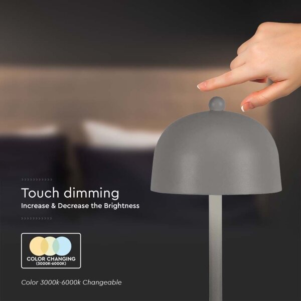 Lampada da tavolo LED dimmerabile ricaricabile 1W 5V 3000-6000K 1800mAh grigia