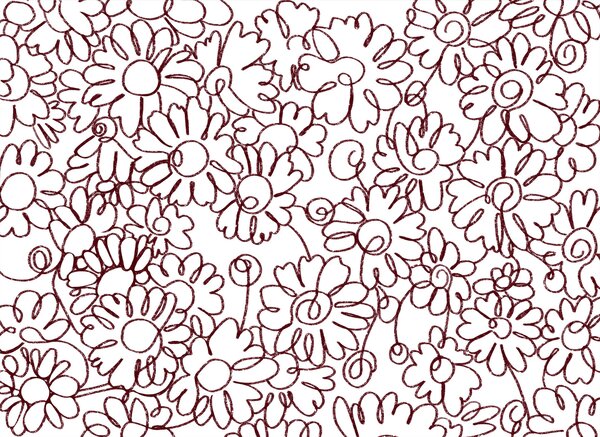 Carta da parati Motivo di fiori disegnato con linee rosse, Carta da parati Floreale, Carta da parati popolare, t00284v1 - Tapeko.it