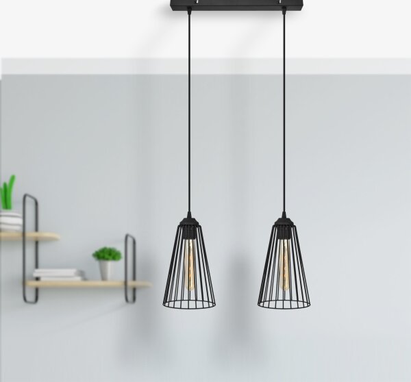 Lampadario a sospensione con filo TORRI 2xE27/15W/230V nero