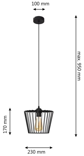 Lampadario a sospensione con filo TORRI 1xE27/15W/230V diametro 23 cm nero